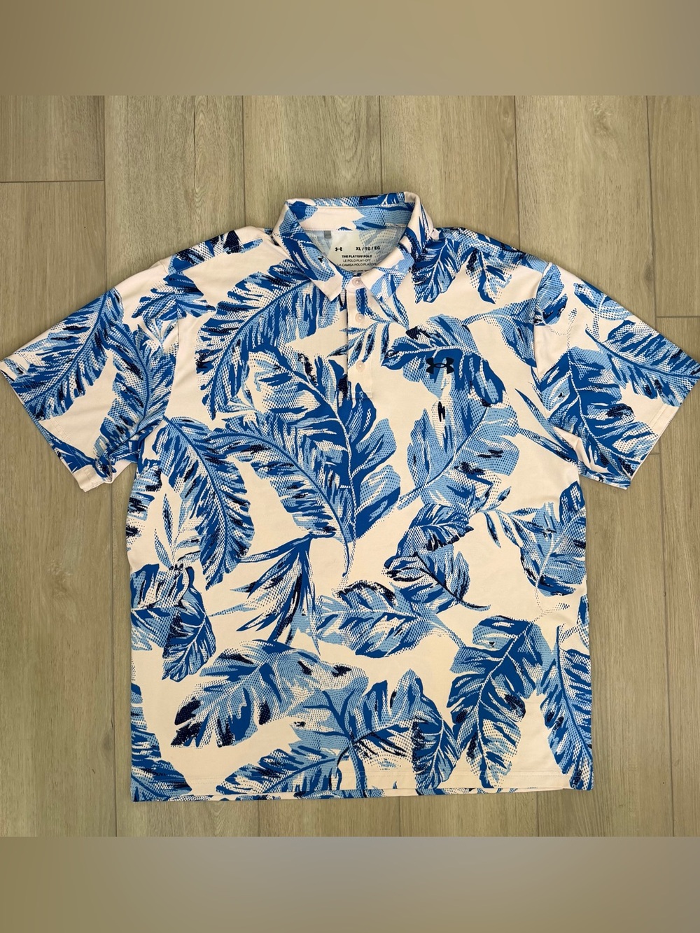 Under Armour Men's pale pink Polo Blue Tropical Leaf Print